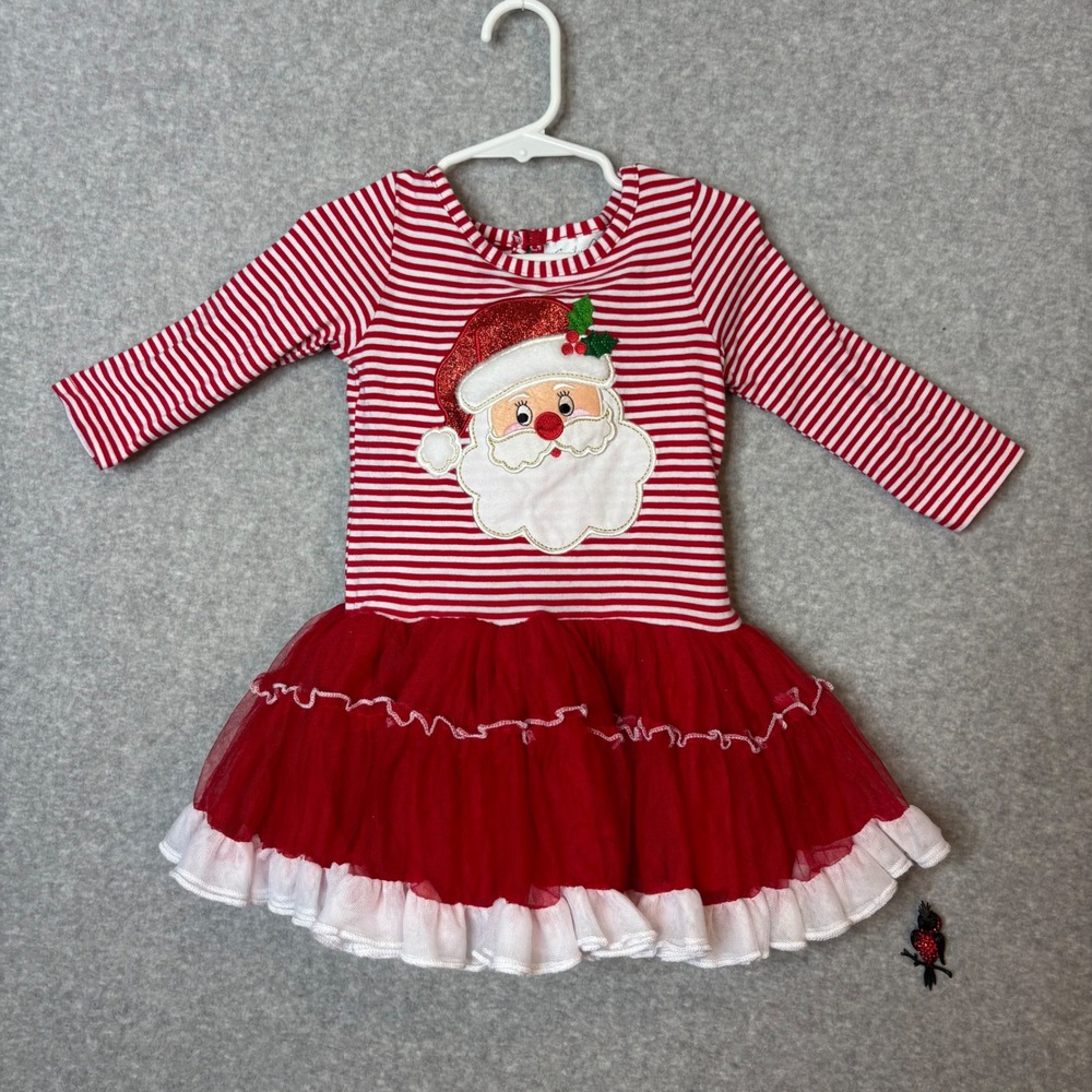 Emily Rose Toddler‎ Girls 2T Dress Red Stripe Santa Long Sleeve Tulle Christmas